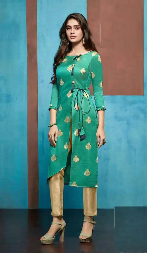 Aesthetic Green Color Jacquard Casual Party Wear Readymade Kurti -474166217