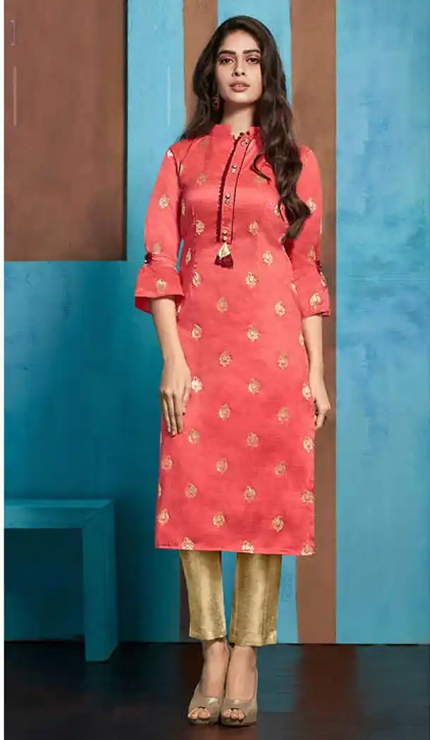 Light Pink Color Jacquard Casual Party Wear Readymade Kurti -474166218