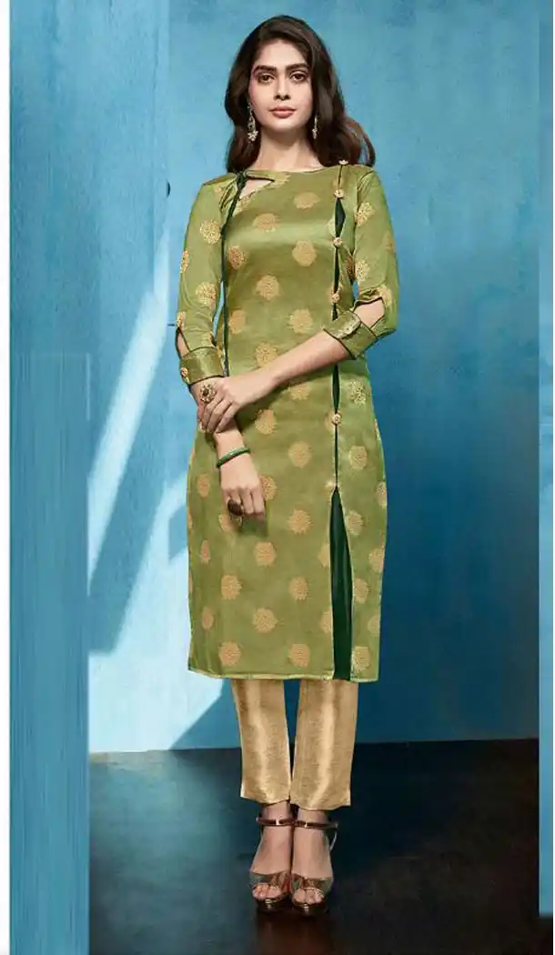 Mehandi Green Color Jacquard Casual Party Wear Readymade Kurti -474166219