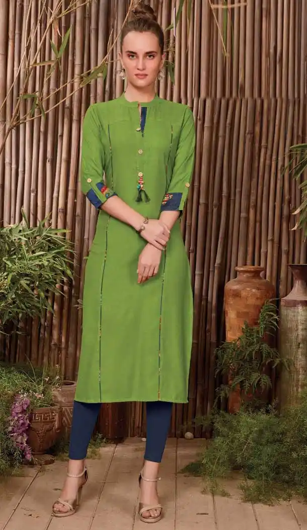 Contemporary Rayon Green Color Casual Office Wear Readymade Kurti -474266224
