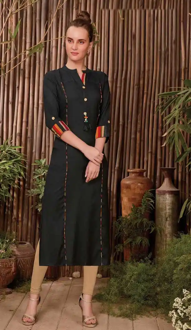 Pretty Rayon Black Color Casual Office Wear Readymade Kurti -474266226