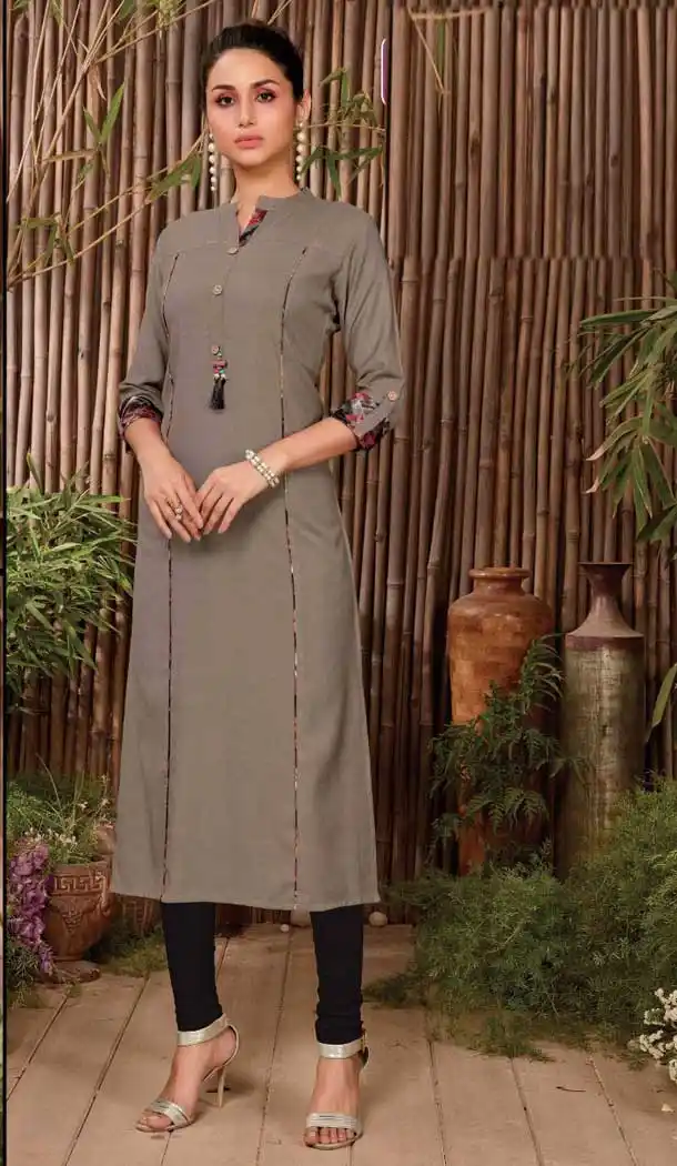 Magnificient Rayon Grey Color Casual Office Wear Readymade Kurti -474266227