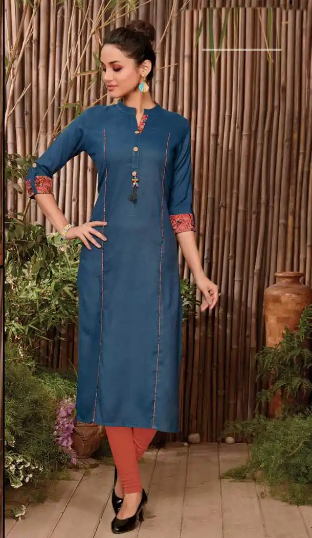 Enigmatic Rayon Dark Blue Color Casual Office Wear Readymade Kurti -474266229