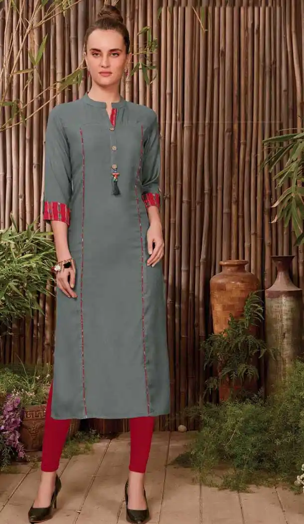 Majesty Rayon Dark Grey Color Casual Office Wear Readymade Kurti -474266230