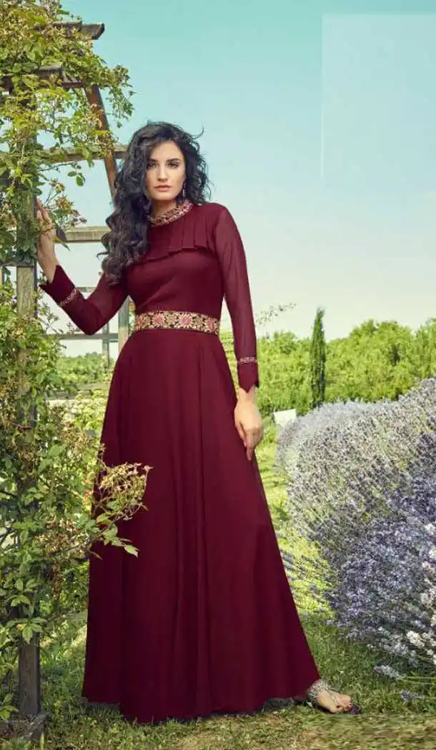 Classy Georgette Maroon Color Designer Long Readymade Kurti -474366232