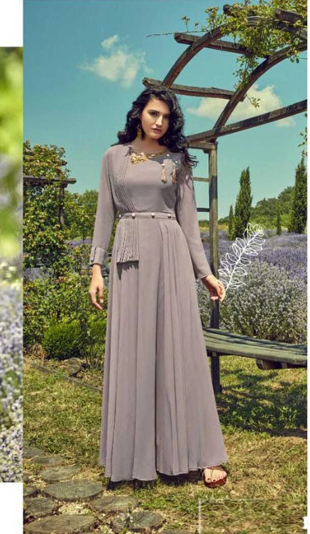 Exquisite Georgette Dark Grey Color Designer Long Readymade Kurti -474366236
