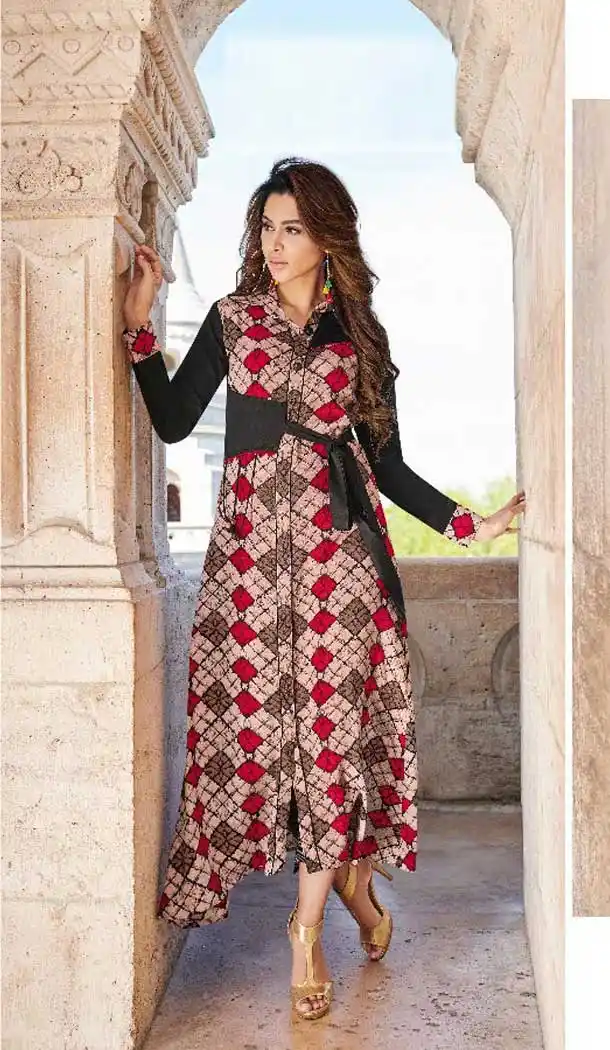 Ethnic Multi Color Rayon Party Wear Long Readymade Kurti -474566245