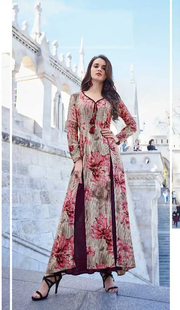 Aesthetic Multi Color Rayon Party Wear Long Readymade Kurti -474566247
