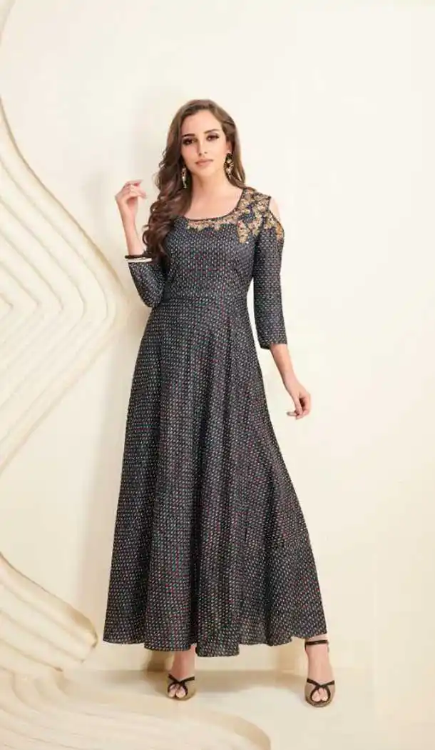 Black Color Heavy Cotton Party Wear Long Readymade Kurti -475266313
