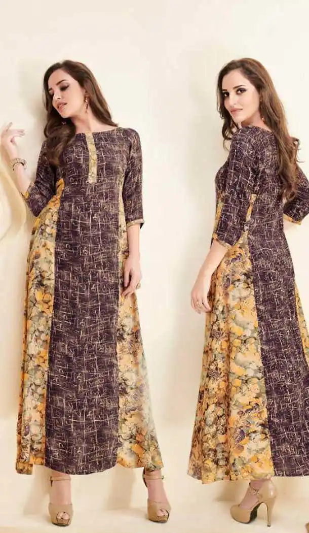 Alluring Multi Color Heavy Cotton Party Wear Long Readymade Kurti -475266315