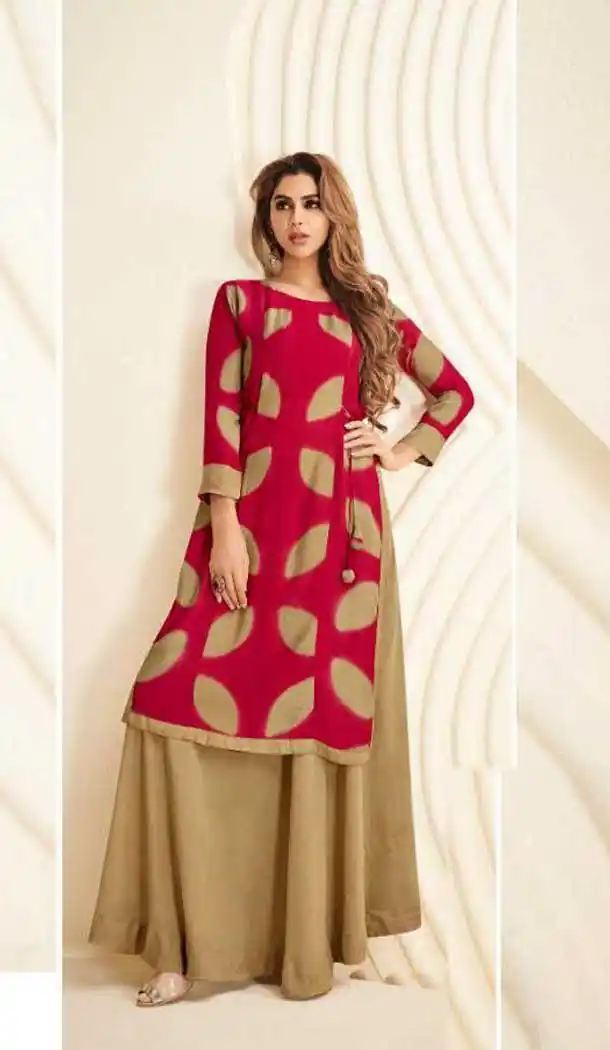 Classy Pink Color Heavy Cotton Party Wear Long Readymade Kurti -475266316