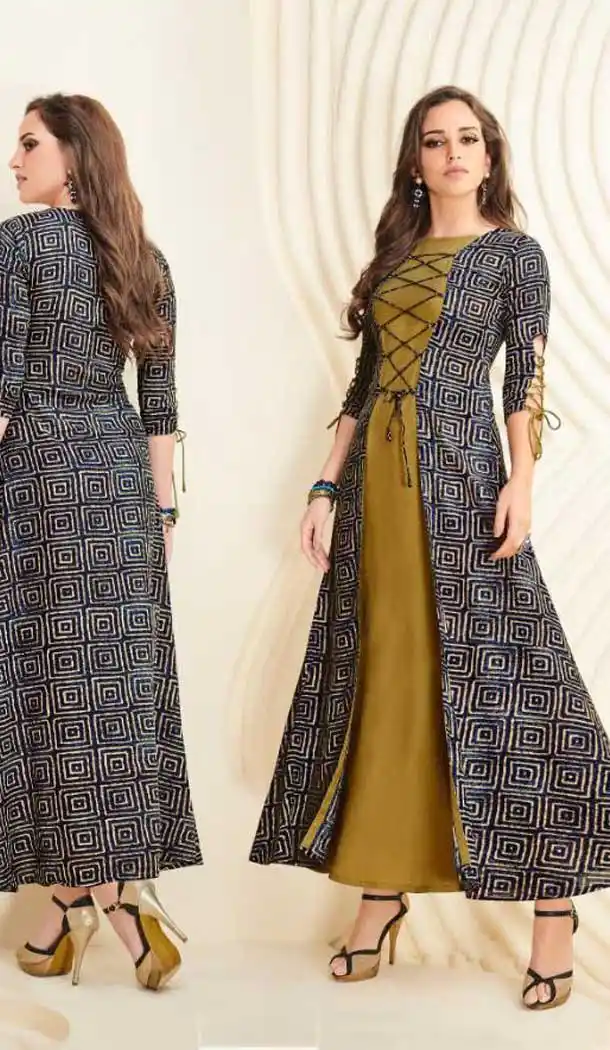 Magnificient Black Color Heavy Cotton Party Wear Long Readymade Kurti -475266317