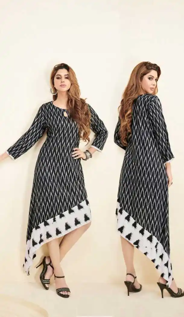 Magnificient Black Color Heavy Cotton Party Wear Long Readymade Kurti -475266319