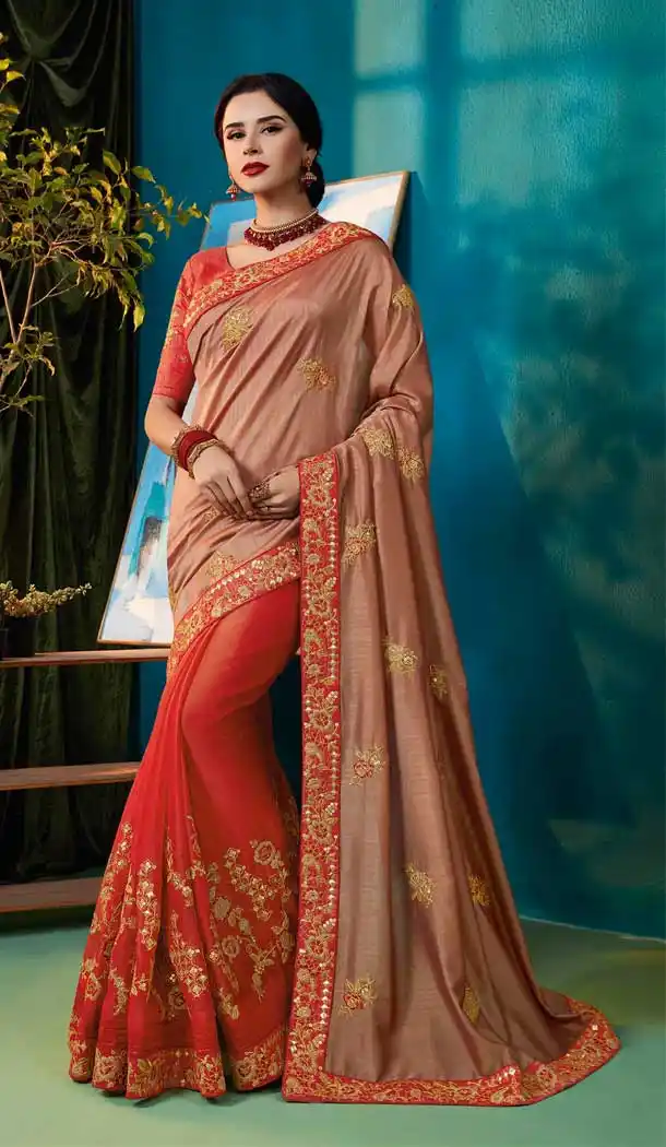 Adorable Light Brown Red Color Two Tone Chiffon Party Wear Saree -658782333