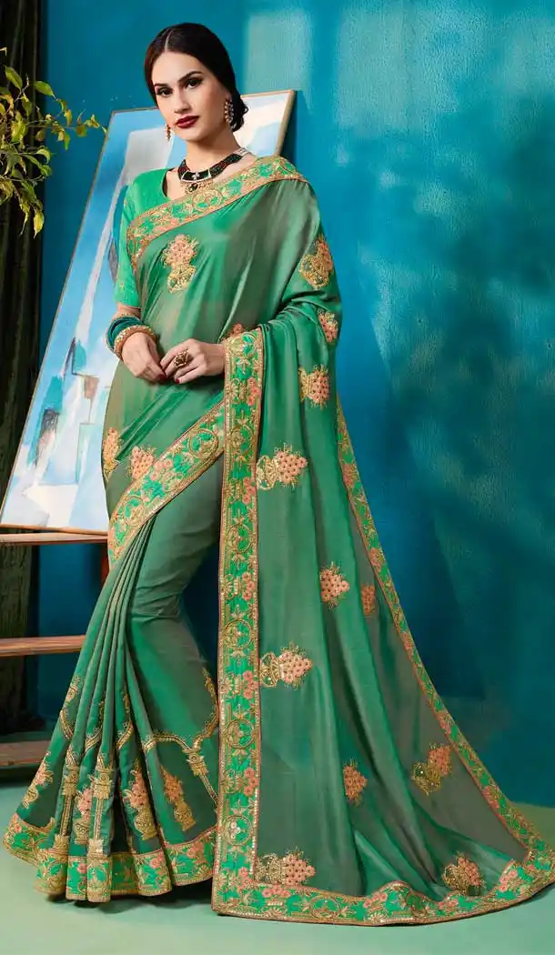 Exquisite Green Color Silk Georgette Party Wear Saree -658782336