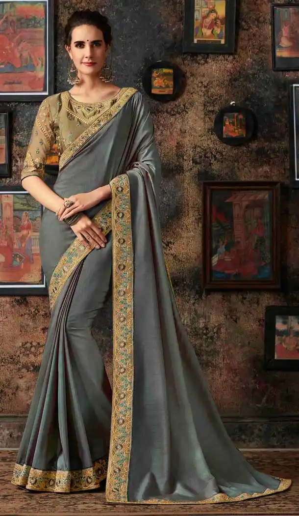 Enigmatic Grey Color Dola Silk Traditional Wear Saree -658982379