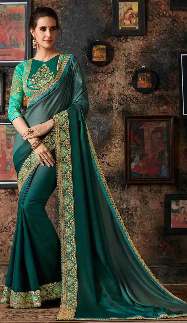 Gleaming Green Color Georgette Silk Traditional Wear Saree -658982383