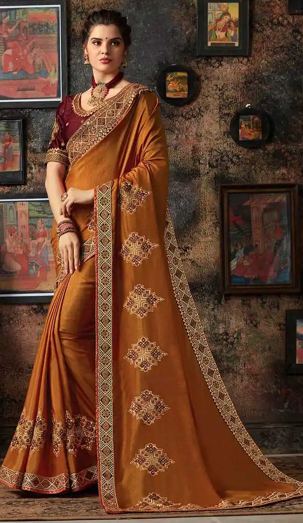 Unique Musterd Color Dola Silk Traditional Wear Saree -658982385