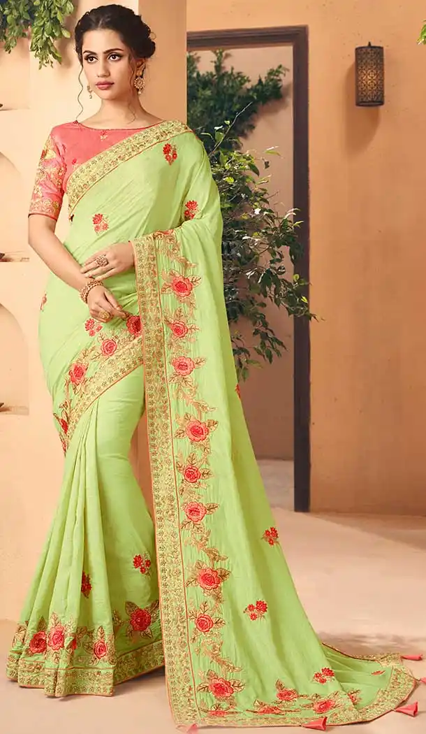 Light Green Color Art Silk Paryu Wear Designer Saree -666183643