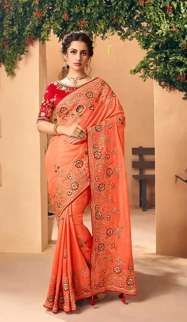 Ethnic Orange Color Art Silk Paryu Wear Designer Saree -666183644
