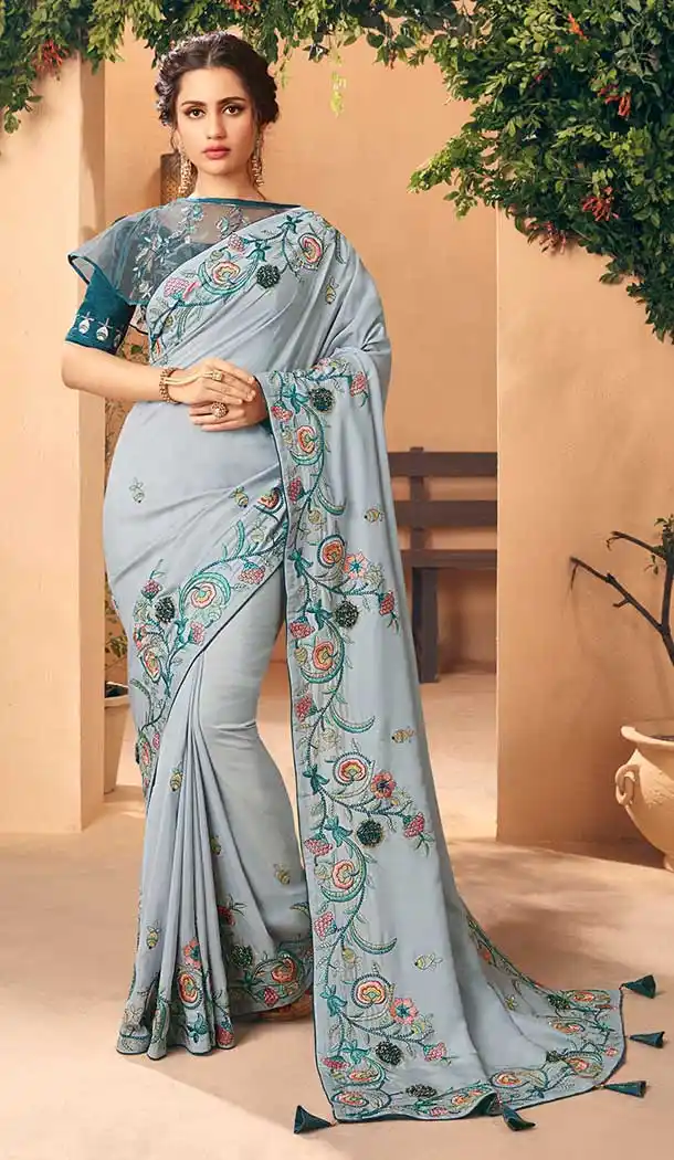 Elegance Grey Color Art Silk Paryu Wear Designer Saree -666183646