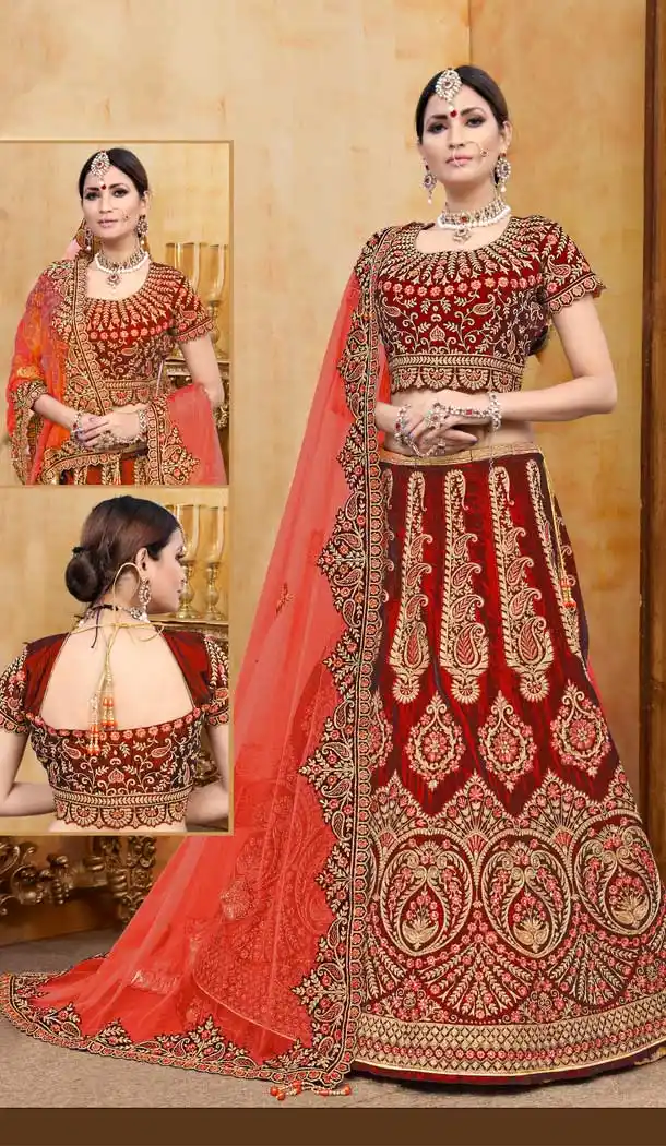 Red Color Velvet Designer Bridal Wedding Lehenga Choli -70521034