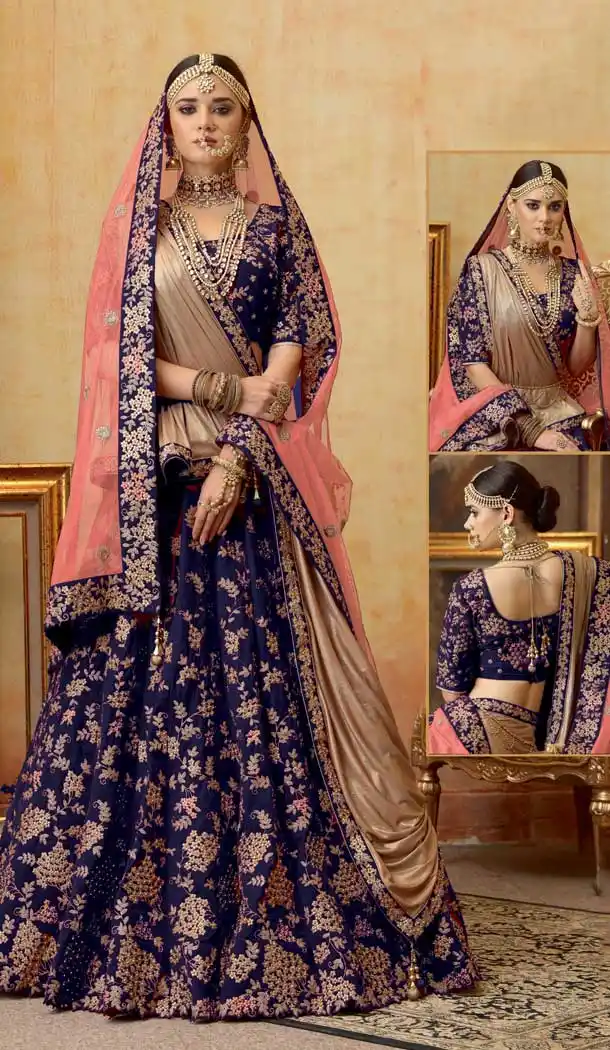 Dark Blue Color Velvet Designer Bridal Wedding Lehenga Choli -70521040