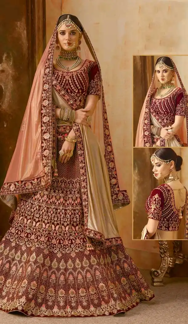 Exotic Maroon Color Velvet Designer Bridal Wedding Lehenga Choli -70521041