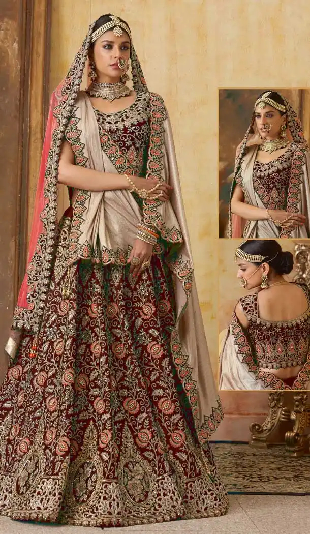 Exotic Maroon Color Velvet Designer Bridal Wedding Lehenga Choli -70521045
