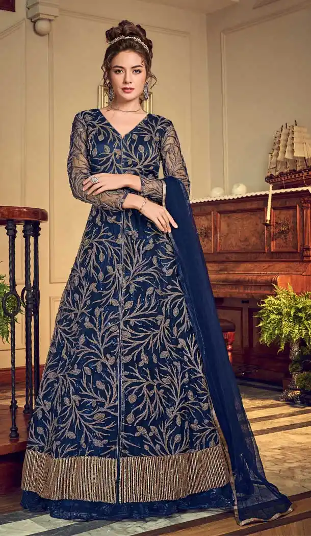 Stunning Royal Blue Color Net Designer Pakitani Style Lehenga Suit -70541054