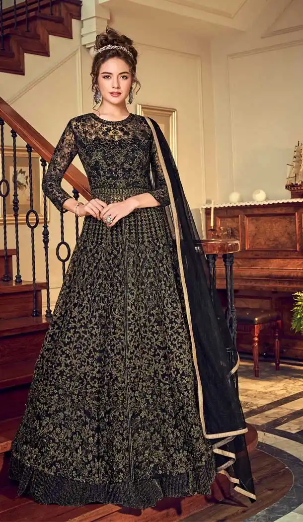 Splendor Black Color Net Designer Pakitani Style Lehenga Suit -70541056