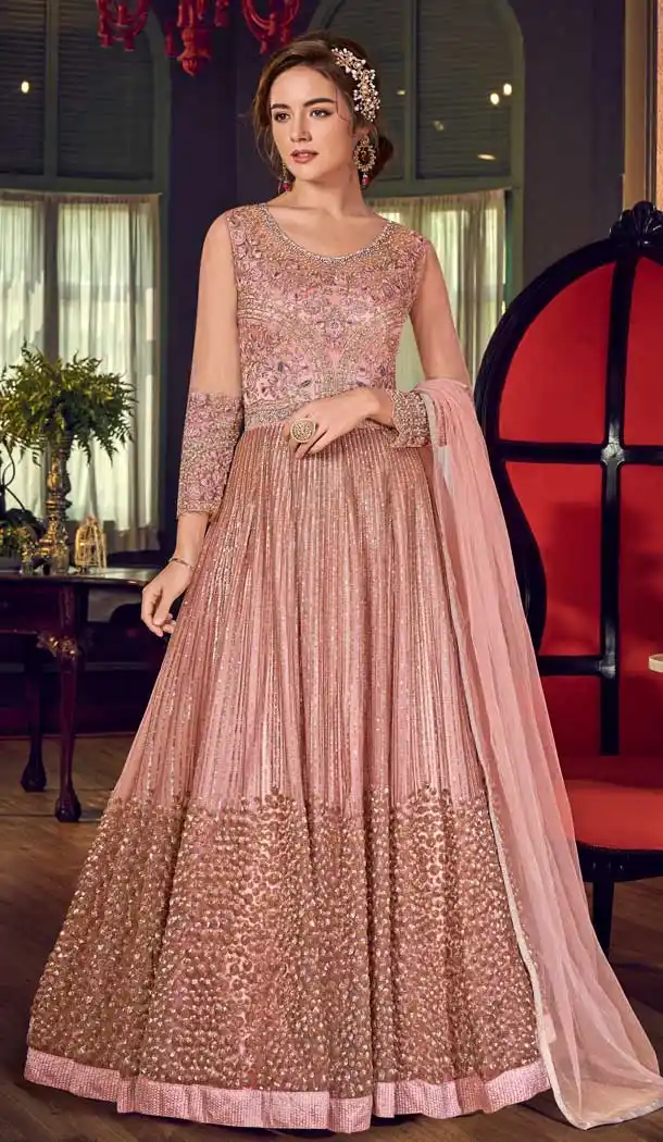 Majesty Baby Pink Color Net Designer Pakitani Style Lehenga Suit -70541058