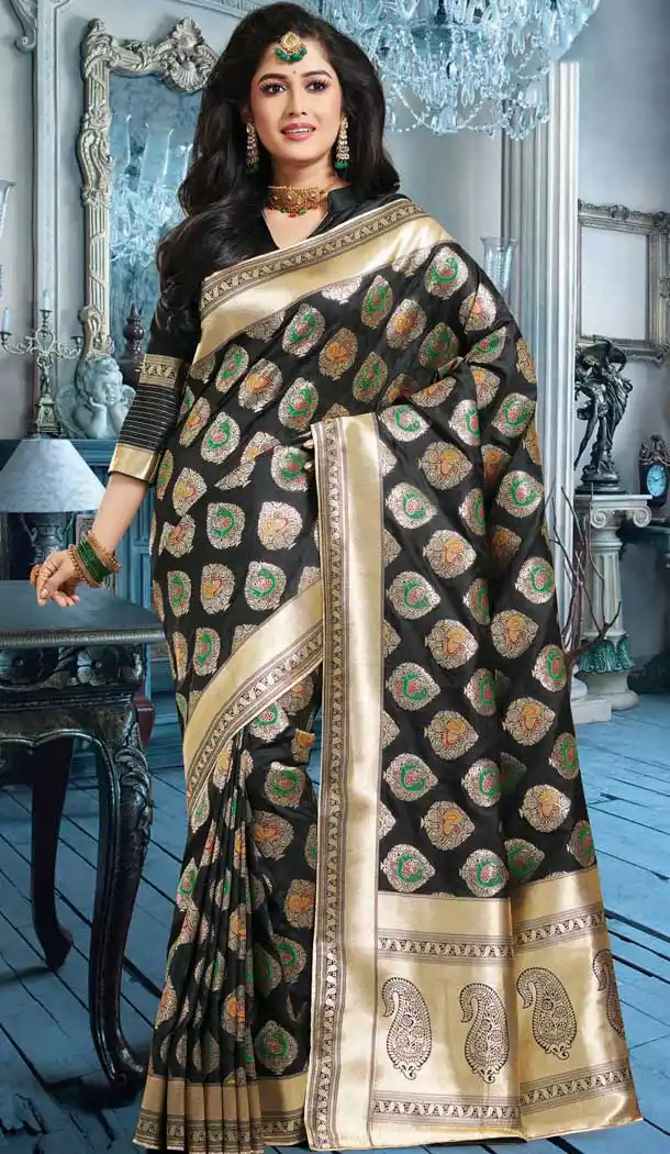Festive Season Traditional Wear Black Color Art Silk Saree Blouse -70571084