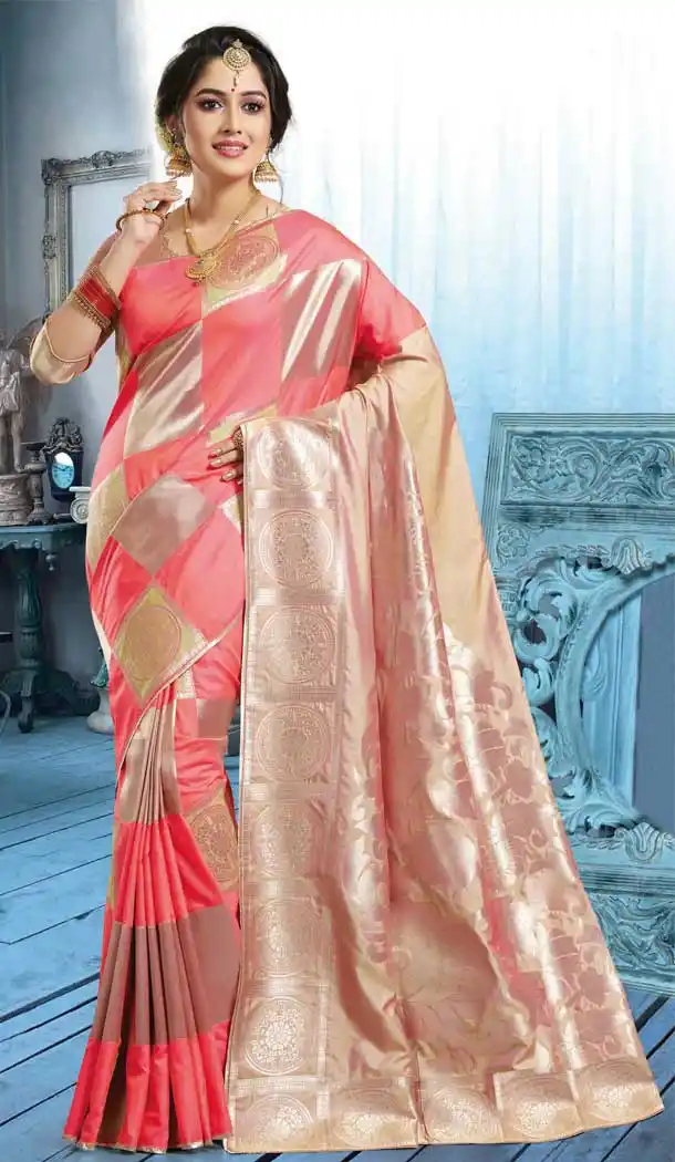 Festive Season Traditional Wear Dark Peach Color Art Silk Saree Blouse -70571086