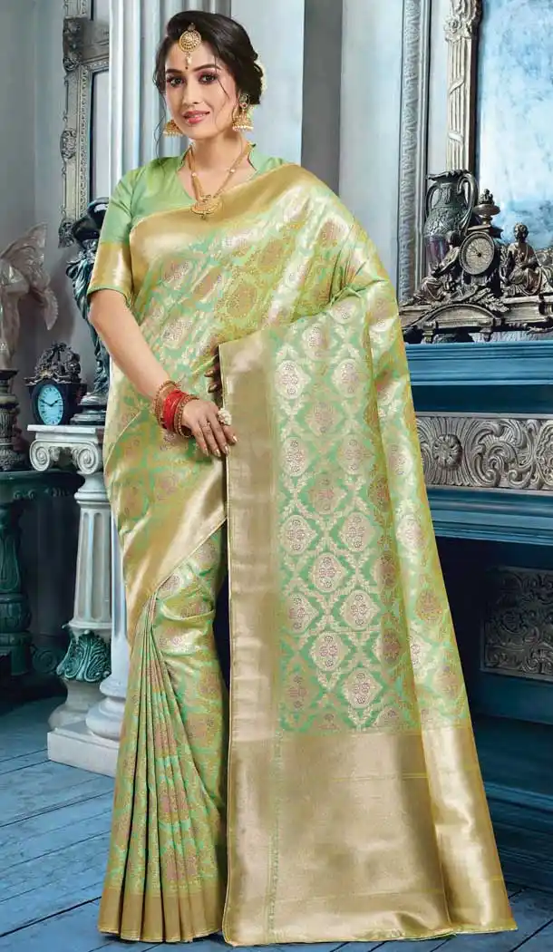 Festive Season Traditional Wear Light Green Color Art Silk Saree Blouse -70571087