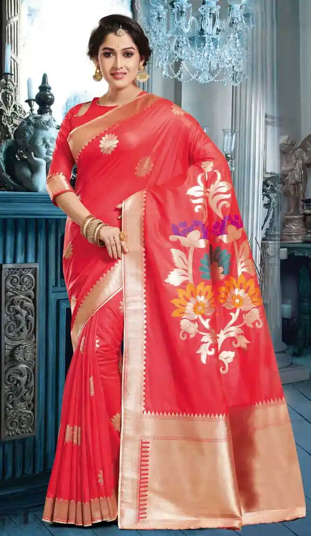 Festive Season Traditional Wear Crimson Red Color Art Silk Saree Blouse -70571090