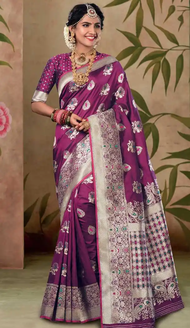 Festive Season Traditional Wear Purple Color Art Silk Saree Blouse -70621129