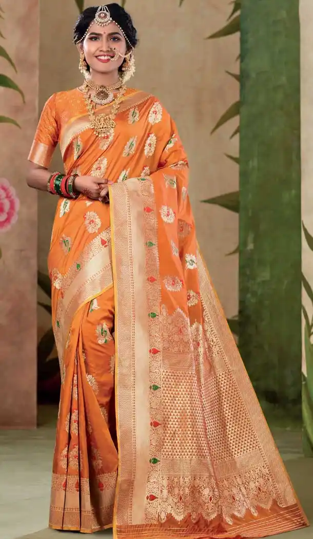 Festive Season Traditional Wear Orange Color Art Silk Saree Blouse -70621133