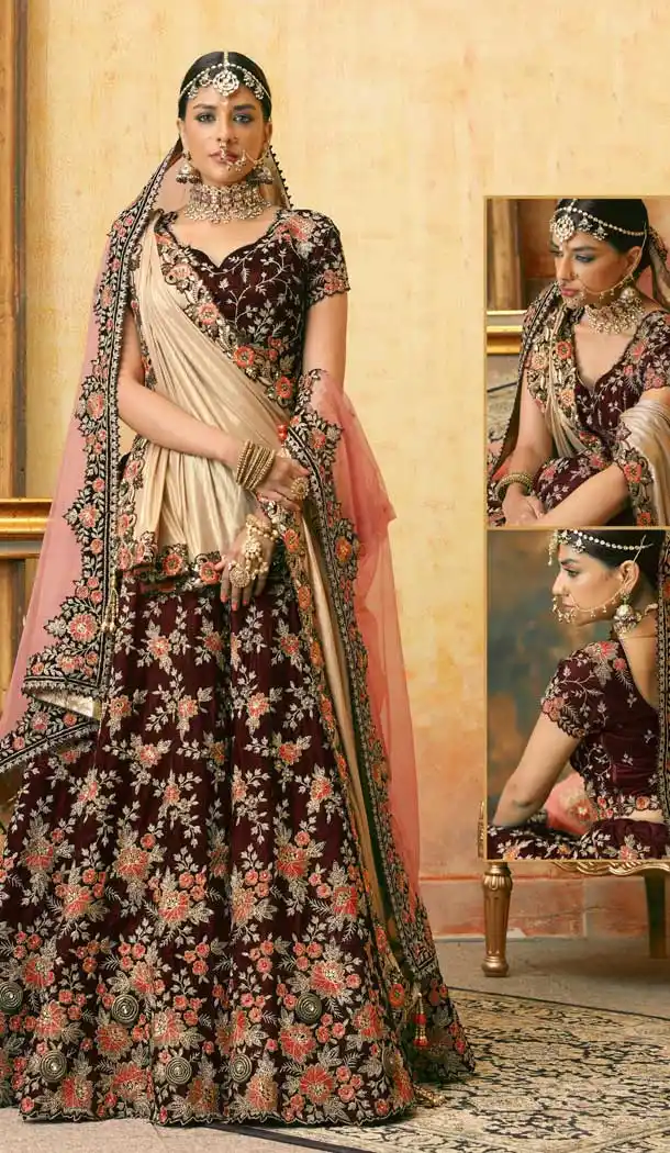 Ravishing Maroon Color Velvet Bridal Wedding Lehenga Choli -70611115