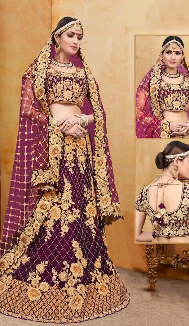 Majesty Purple Color Velvet Bridal Wedding Lehenga Choli -70611123