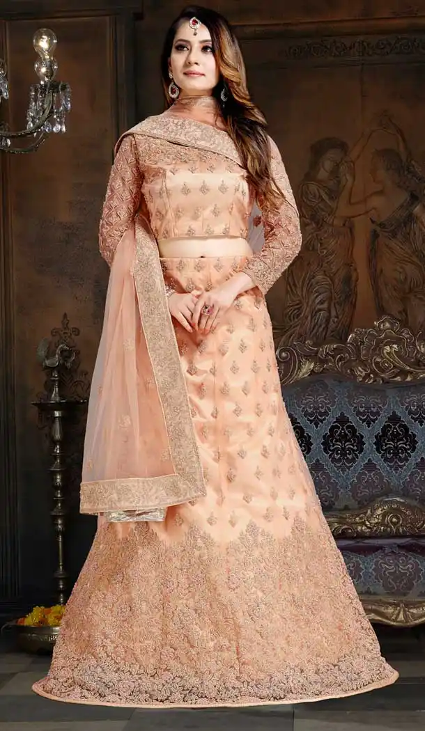 Light Peach Color Velvet Designer Traditional Wear Lehenga Choli -70811297