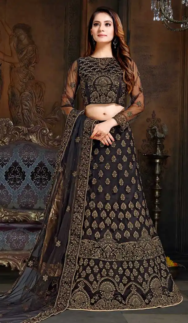 Black Color Net Satin Designer Traditional Wear Lehenga Choli -70811300