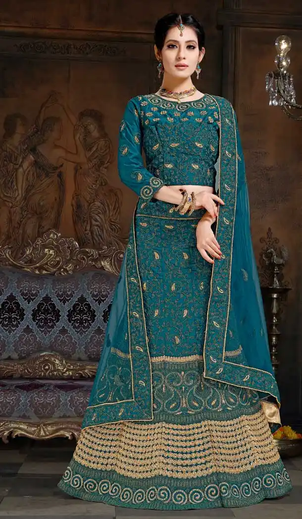 Elegant Blue Color Satin Designer Traditional Wear Lehenga Choli -70811302