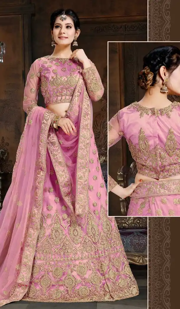Fascinating Pink Color Net Satin Designer Traditional Wear Lehenga Choli -70811307