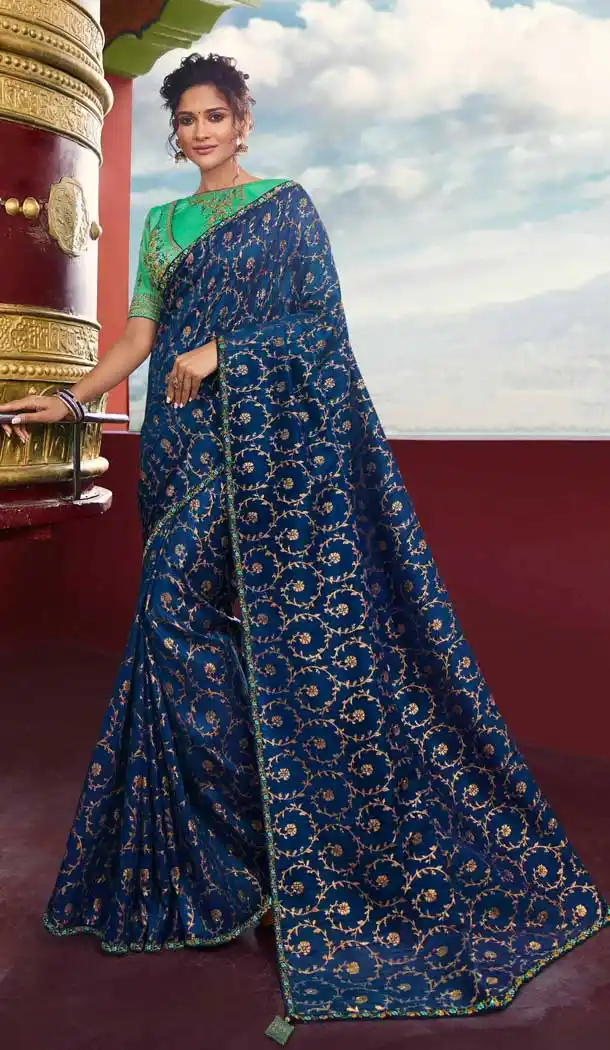 Beautifull Blue Color Art Silk Designer Wear Traditional Saree Blouse -70661169