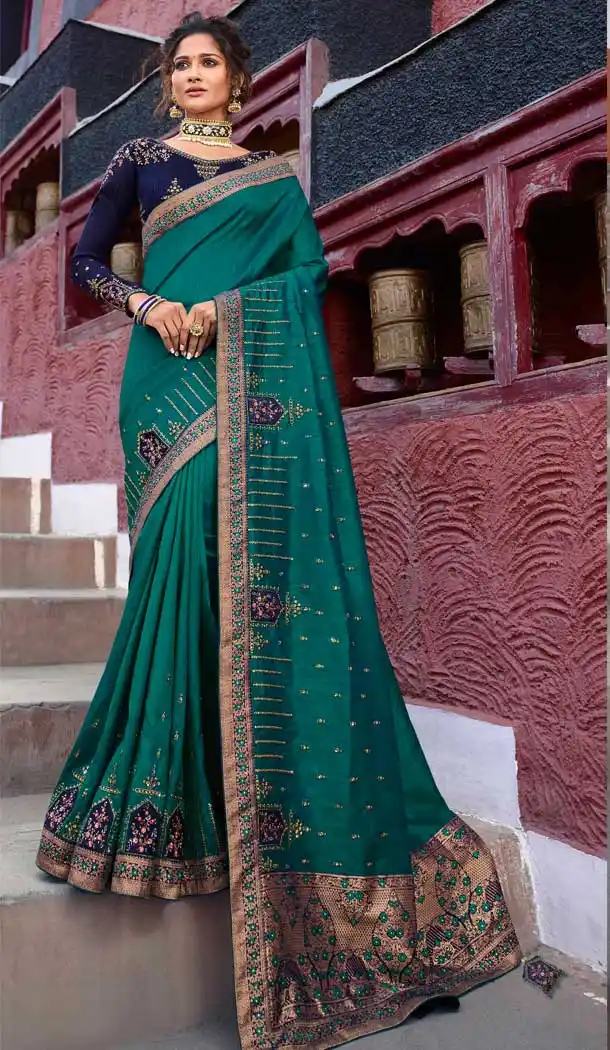Teal Blue Color Art Silk Designer Wear Traditional Saree Blouse -70661171