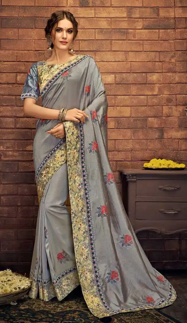Fabulous Grey Color Art Silk Party Wear Traditional Saree Blouse -70711214
