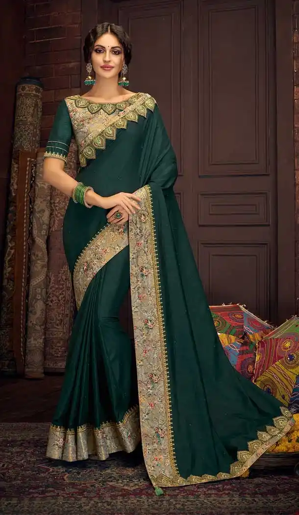 Pine Green Color Satin Silk Party Wear Traditional Saree Blouse -70711215