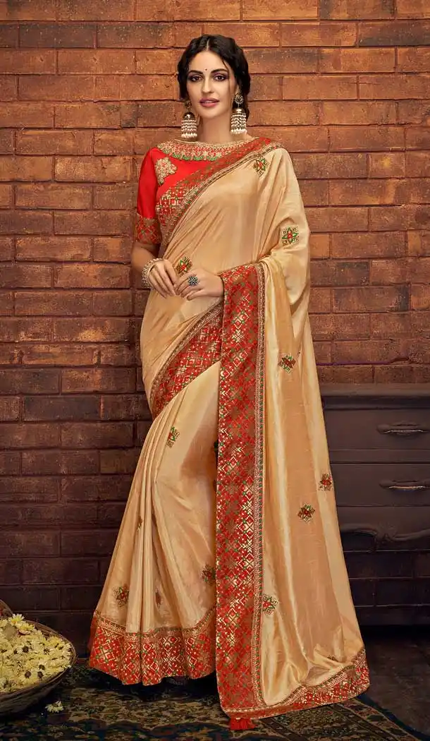 Stunning Beige Color Satin Silk Party Wear Traditional Saree Blouse -70711219