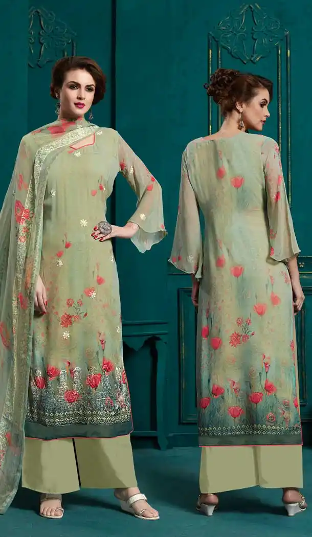 Pastel Green Color Georgette Casual Party Wear Palazzo Suit -70721225